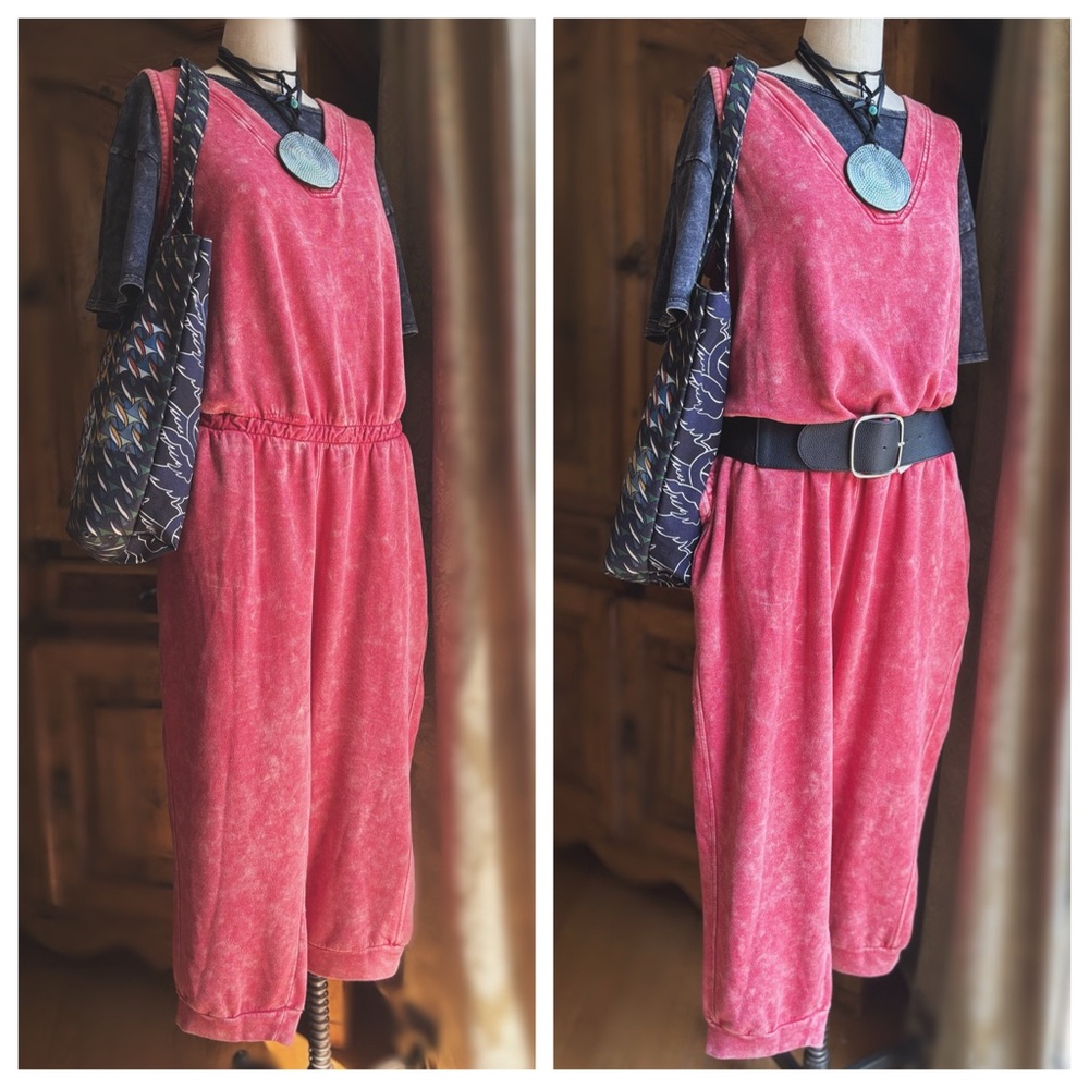 NWT Boutique Acid Wash Pink Sweatshirt Romper Jumpsuit Plus Size 20 - Picture 9 of 11